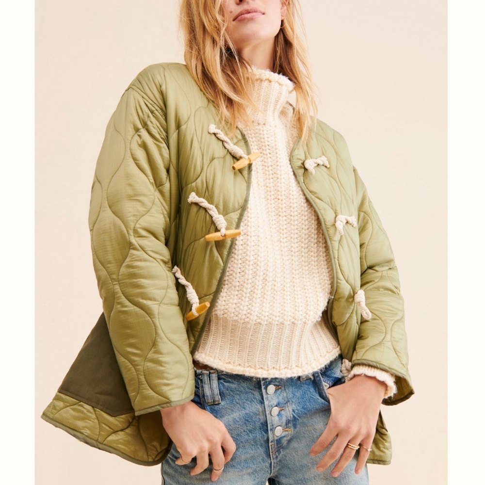 Anthropologie Olive Green Quilted Toggle Jacket